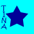 Six display a star and vertical text 'TINA' in alternating blue shades, with the star's fill color changing between dark and light across frames