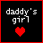 A 5x5 contact sheet of animated frames showing a pixel art icon with 'daddy's girl' text and red heart symbol on black background, each frame displaying slight variations in the text's dotted underline.