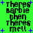 Green background with black pixelated text reading "Theres Barbie then Theres me!!" repeated vertically, surrounded by blue plus signs.