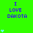 Green background with purple text "I LOVE DAKOTA" and light blue heart symbols in a pattern