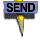 Animated sequence of pencil-shaped icons with blue rectangular tops displaying 'SEND' or 'EMAIL', showing text and top shape changes across frames.