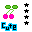 Pixel art cherry cluster with green leaves, pink fruit, and blue text 'Cute' on gray background; stars change color from black to pink across observations.