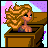 Pixel art contact sheet of a blonde cartoon character in a brown box with changing expressions and text "hottie in a box!" on the fourth frame.