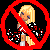 Pixel art image of a blonde cartoon character inside a red prohibition symbol with text reading "Cheer = Death" on black background.