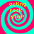 Four identical spiral patterns with alternating cyan and magenta rings, each containing yellow text reading 'acting rock star!' in a pixelated font.