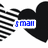 Black heart-shaped icon with striped side sections and blue text reading 'email' and '18' in different frames.