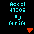 Four identical display cyan text on black with orange borders; each contains 'Adeal', '41003', 'ily', and 'ferlife' in pixelated font, with heart symbols changing across frames