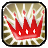 Red crown with white highlights on a beige and white radiating background, framed by a black border.