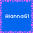 Blue background with pink and purple pixelated border, four instances of "AlannaG1" text in white pixel font arranged symmetrically.