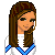 Pixel art cheerleading icon featuring a female character with long brown hair in blue-and-white uniform, pom-poms, and "Born to Cheer" text on blue background.