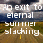 A static image of a road under stormy clouds with overlaid text reading "An exit to eternal summer slacking but where were they going. without ever knowing the way?".