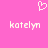 Pixelated pink background with white heart symbol above two identical text strings reading 'katelyn' in lowercase.