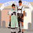 Animated contact sheet showing 11 sequential frames of a pixel-art couple in traditional German attire dancing under an archway with repeating text, arranged in a 4x3 grid with one empty cell.