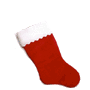 Red Christmas stocking with white cuff, three variations showing different toy arrangements at the top.