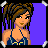 Pixel art contact sheet showing four frames of a soccer-themed animated buddy icon with a female character in sports attire and text reading "Soccer Chick" on a purple background.