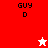 A pixelated icon with 'GUY D' text on red and white backgrounds, featuring a star symbol that changes color between frames.