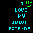 Pixelated cyan text on black background with green heart symbol replacing 'love' in phrase.