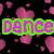 Black background with scattered pink heart shapes; four text blocks in pink and green pixelated font display "Dance", "Is", "Emilys", and "Life".