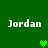Green background with four white 'Jordan' text blocks and three green pixelated hearts in a