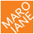 Orange square background with white pixelated text forming 'MAROIANE' in a diagonal arrangement.