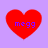 Four red heart shapes on a light purple background, each containing the text 'megg' in blue pixelated font.