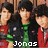 Pixelated image of multiple identical figures in red and green outfits with text overlays reading 'Jonas Brothers = love' on a gray background.
