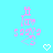 Pixelated pink and blue text on cyan background with white heart symbol, showing animation change in the lower-left text element.