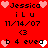 Red background with repeated text and heart symbols in black, white, and pink pixels.