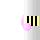 Pixel art animation of a pink cartoon character with black-and-yellow striped limbs peeking from behind a white pole, showing subtle pose and expression changes across six frames.