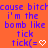 Animated orange background with purple text repeating 'cause bitch cause bitch i'm the bomb like tick tick(=❤) and changing symbols.