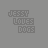 Pixelated text 'JESSY LOVES DOGS' in orange and gray with animated white symbols changing across frames on a gray background.