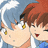 Pixelated anime-style buddy icon featuring two characters with blue and brown hair sharing a close moment against a black background with pink text.