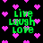 Pixelated green text 'Live Laugh Love' appears in four positions on a black background with scattered pink hearts, each instance showing slight variations in pixel arrangement.