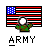 Pixelated icon shows U.S. flag with red/white stripes and blue field of white squares, overlaid by green and brown camouflage-patterned figure with white circular head, below which is pixelated text reading "ARMY".