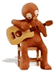 Brown cartoon figure seated on chair playing acoustic guitar, repeated in four of four against gray background