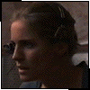 Two side-by-side show a person with dark hair in profile and front-facing views, with visible background elements including blue and green shapes
