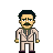 Pixelated character with dark hair, mustache, and goatee wearing a light-colored suit with dark trim and green accents.