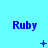 Blue text 'Ruby' on light blue background with animated symbols changing below each instance.
