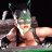 Pixelated static image of a cartoon character with green cat ears, white face paint, red lips, and brown skin tones in a dynamic pose against black background.