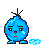 Blue pixelated character with black antennae, red mouth, and tears; show changing facial expressions and a floating blue cloud