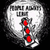 A pixelated circular icon with a grayscale background featuring partial text and three red dots arranged vertically.