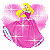 Animated contact sheet of three frames showing a cartoon princess in pink dress with yellow hair against heart-shaped background, each frame displaying subtle pose and sparkle variations.