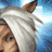 Pixelated character with white hair and blue eyes, transitioning from side profile to front view against a blue sky background.