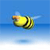 Pixelated yellow and green object with black stripes against a blue gradient background, appearing to move left to right with a motion blur effect.