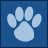 Blue and light blue paw prints transition to dog silhouettes in a with varying sizes