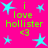 Bright pink background with cyan star shapes and green text reading "i love hollister <3" repeated across the image.