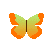 Four pixelated butterflies arranged in a on gray background, each with distinct color gradients and wing shapes