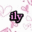 Pixelated pink text 'ily' on a white background with faint pink heart outlines, transitioning to include orange text 'danielle' below.