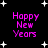 Black background with white star shapes and pink text reading 'Happy New Years' in four quadrants.