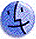 A 4-frame animated contact sheet showing a blue pixelated circular icon with a black stick-figure face in various poses against a gray background.